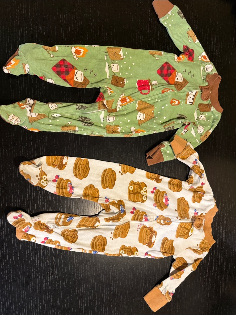 Butterblu Green smores & Cream Pancake Print Baby Footed One-Pieces